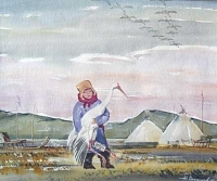 Yakutian boy and sterh, watercolour