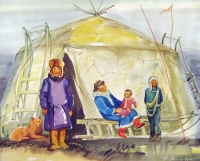 Ykutian family, watercolour